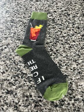 Men's Dark Gray Socks with Green Accents and Cocktail Design